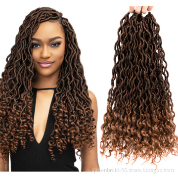 Goddess Locs Crochet Hair Wavy Faux Locs with Curly Ends Synthetic Braiding Hair Extension Dreadlocks Soku Ombre Twist Hair
